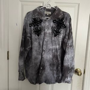 affliction style winged button up shirt